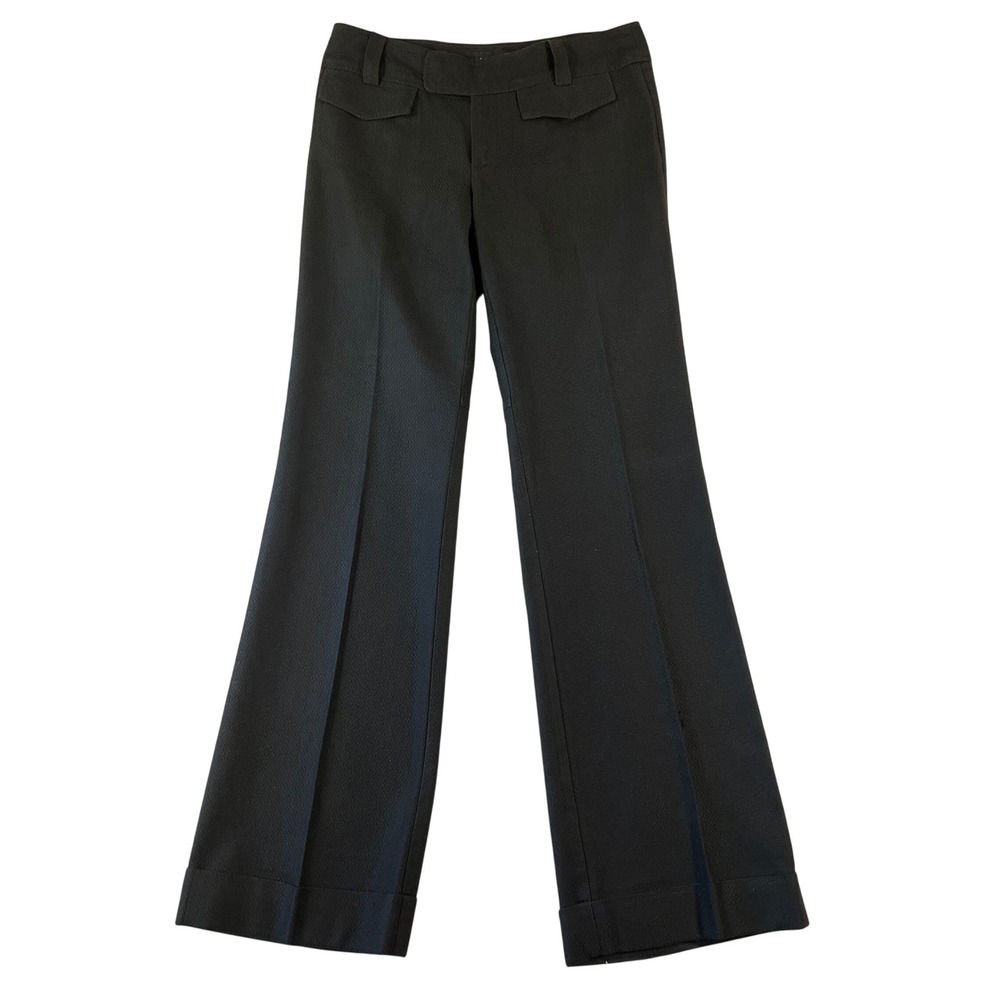 Nanette Lepore Dress Pants 4 Black Textured Pique Wide Leg Cuffed 33" Inseam